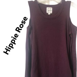 Hippie Rose Cold Shoulder Long Sleeve Artesian Wine Sweater L NWT
